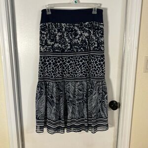 JM Collection blue cream colored midi skirt in size 12